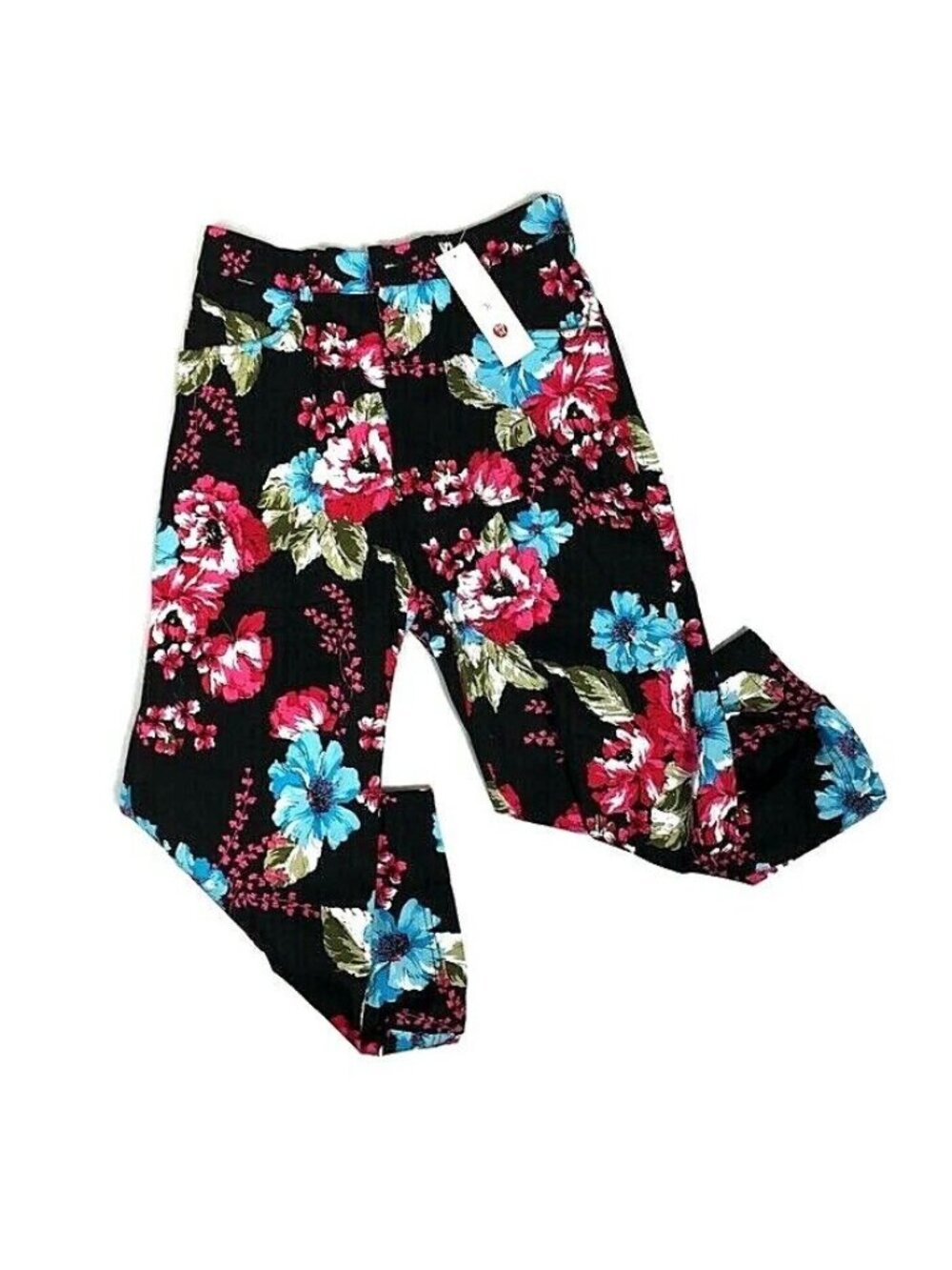 Meiling Style black bright floral womens Size 7 (M)  Capri Cropped wide leg